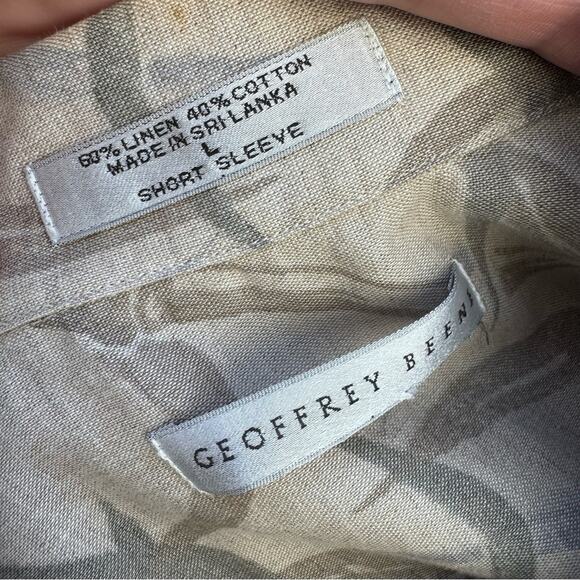 Geoffrey Beene Hawaiian Shirt Tan Linen Blend Tropical Bamboo Men's Size Large - Picture 8 of 8